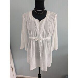 J. Crew Cover-up Womens M Tie-Front Beaded White Dress Beach Cotton Swim Resort